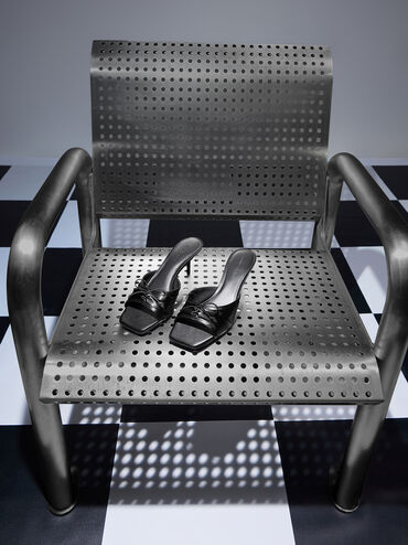 Sadira Satin Heeled Mules, Black Textured, hi-res