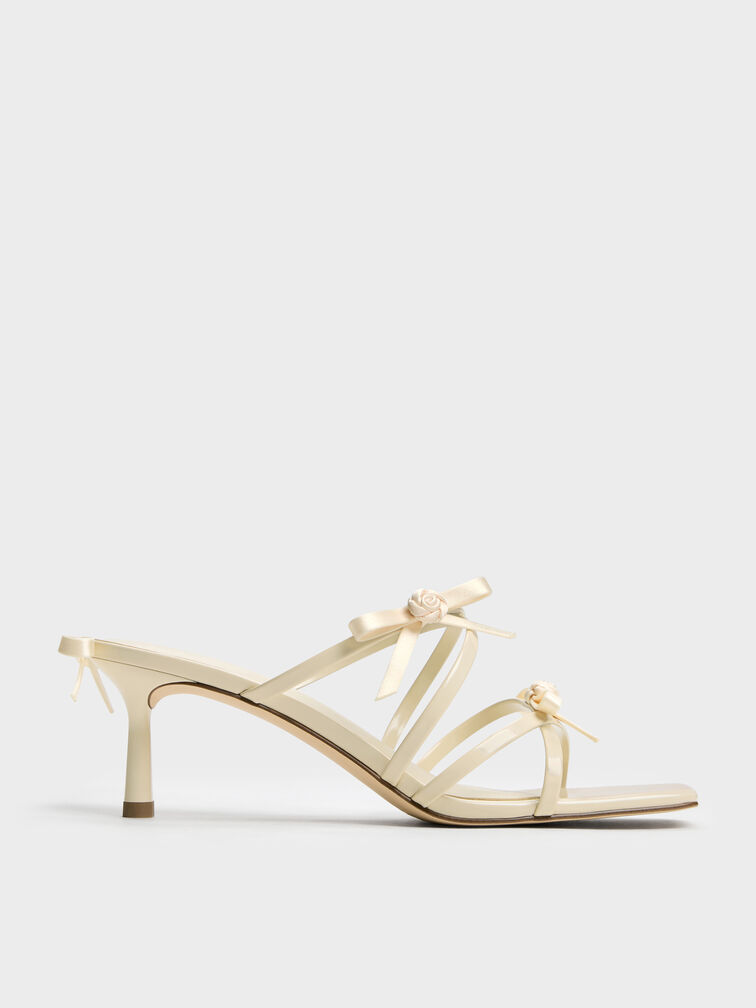 Kelis Rose-Bow Strappy Heeled Mules, Beige, hi-res