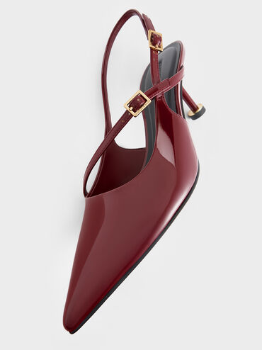 Wynn Patent Buckled Sculptural-Heel Slingback Pumps, Red, hi-res