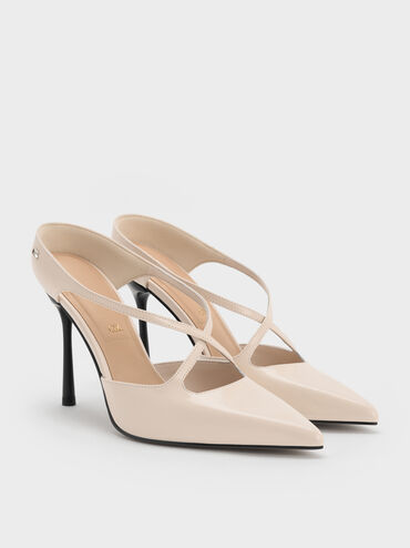 Kyra Leather Crossover Stiletto Mules, Oat, hi-res