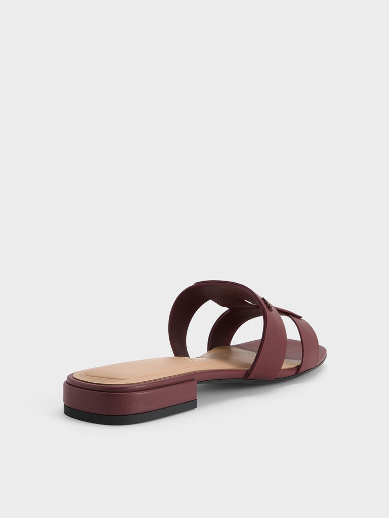 Petina Leather Slide Sandals, Burgundy, hi-res