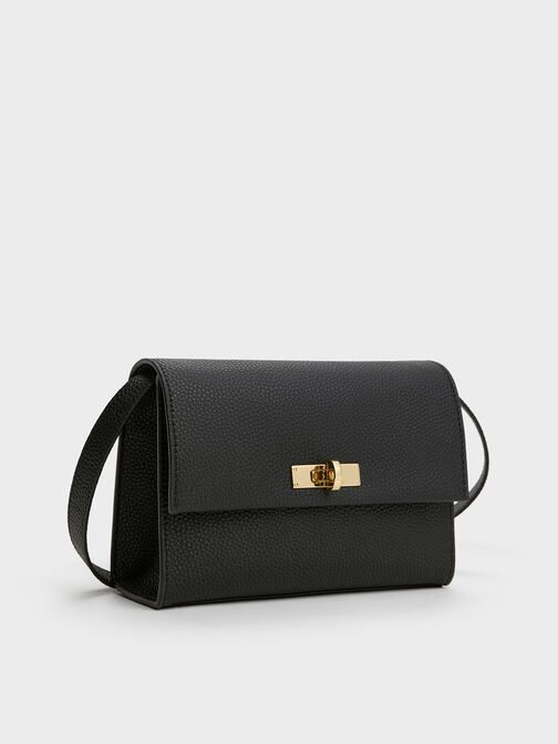 حقيبة كروس بودي تشانس بقفل دوار من الجلد المعاد تدويره, أسود, hi-res