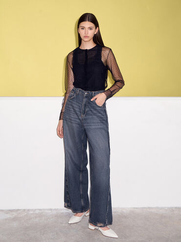 حذاء بدون كعب بتصميم سلينجباك مفتوح الظهر بمقدمة مدببة وشريط مرصّع بالكريستال, أبيض, hi-res