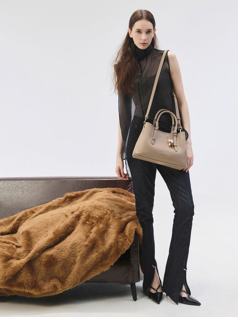 Baral Bead-Charm Tote Bag, Taupe, hi-res