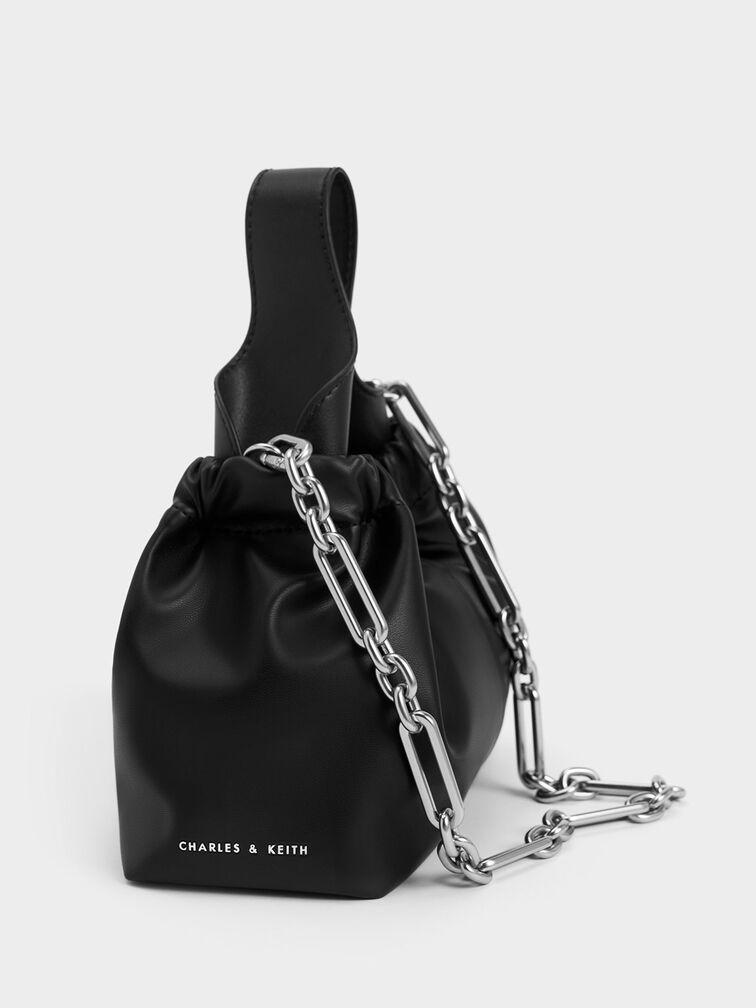 Ally Ruched Chain-Handle Bag, Noir, hi-res