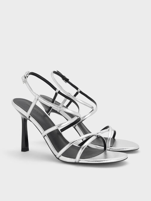 صندل ميتاليك كروس أوفر بكعب ترابيز, فضي, hi-res