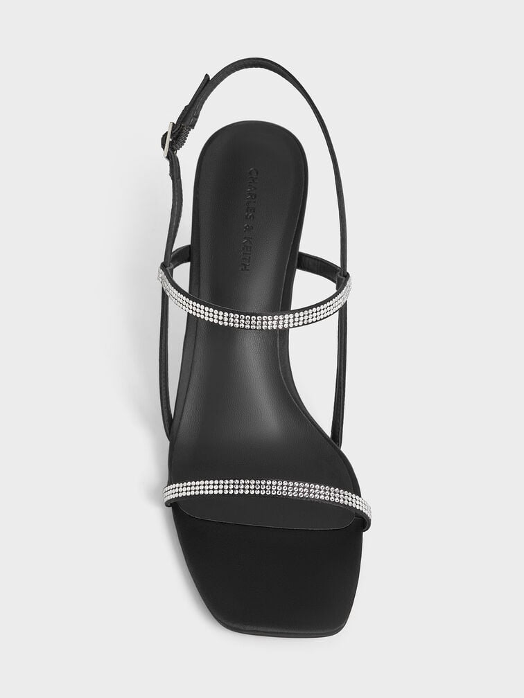 Arona Satin Crystal Stiletto Sandals, Black Textured, hi-res