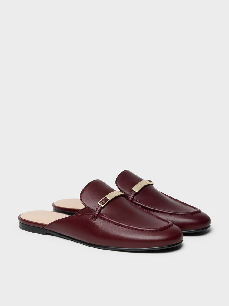 Metallic-Bar Loafer Mules, Burgundy, hi-res