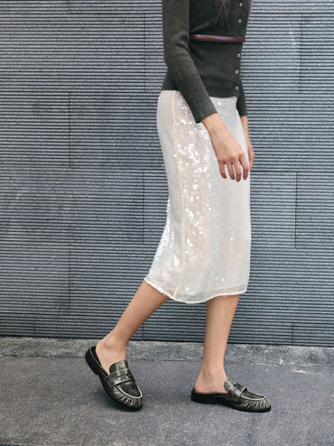 Dylan Penny Loafer Mules, Grey, hi-res