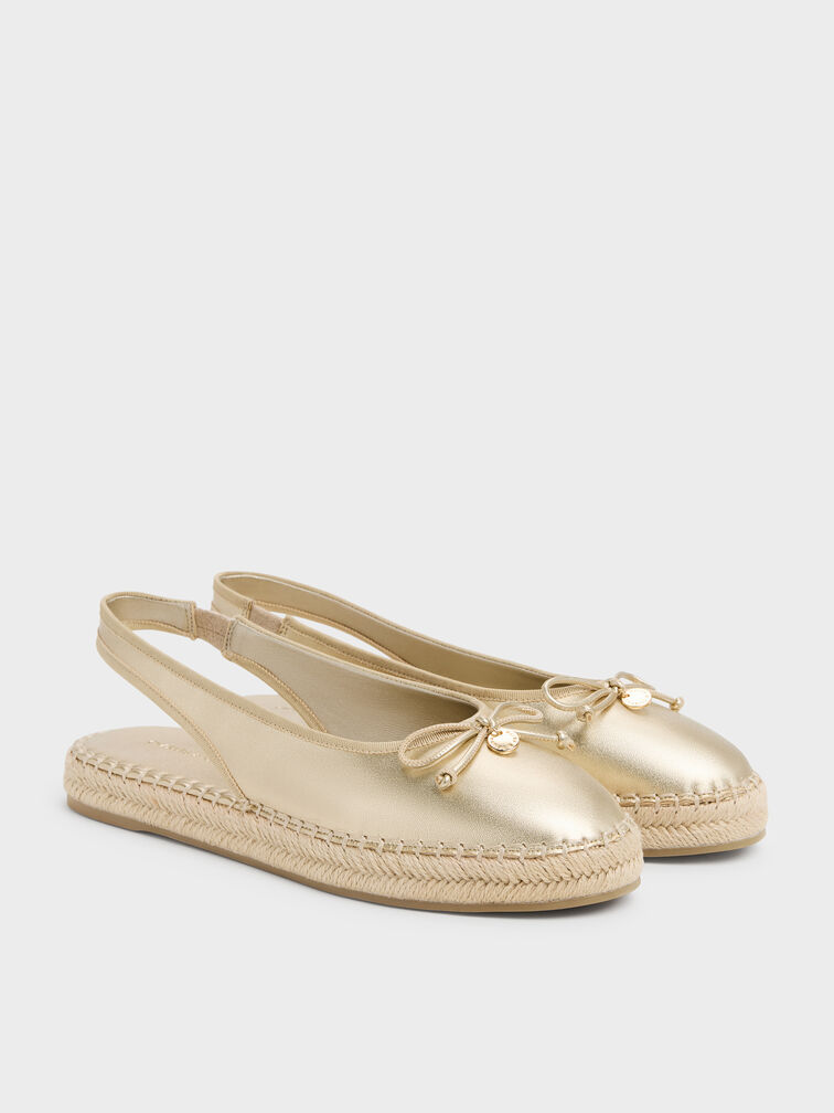 Pearlescent Bow Slingback Espadrilles, Gold, hi-res