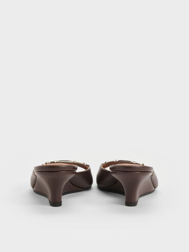 Erinna Metallc-Accent Wedge Mules, Dark Brown, hi-res