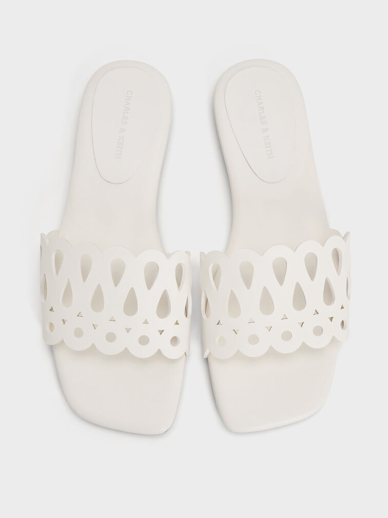 Cut-Out Slide Sandals, White, hi-res