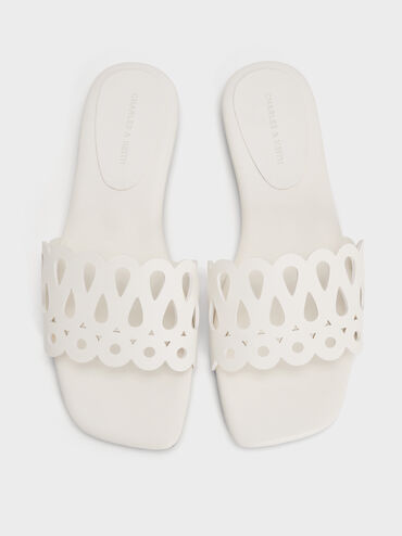 Cut-Out Slide Sandals, White, hi-res