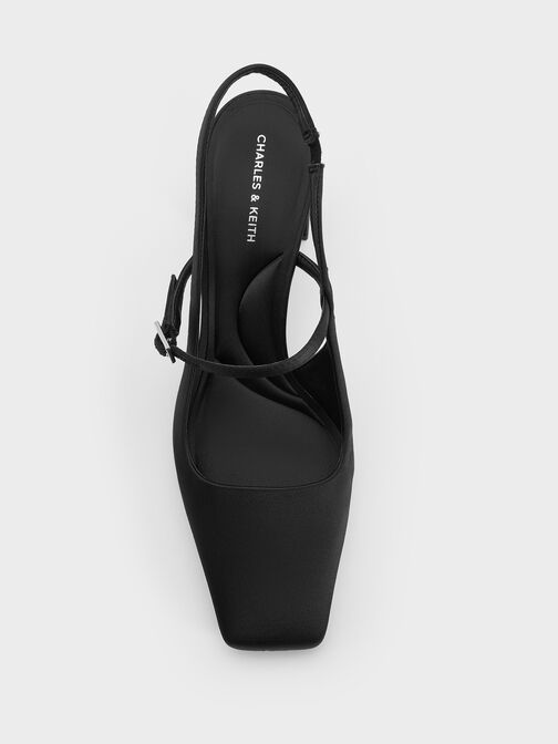 Square-Toe Mary Jane Slingback Pumps, Black Textured, hi-res