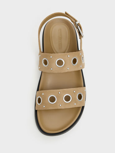 Faux Suede Grommet Slingback Sandals, Sand, hi-res
