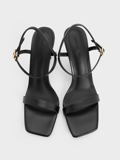 صندل بكعب عالٍ ومقدمة مربعة وحزام كاحل, أسود, hi-res