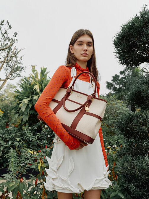 شنطة توت سكوتي من الكانفاس, قرميدي, hi-res