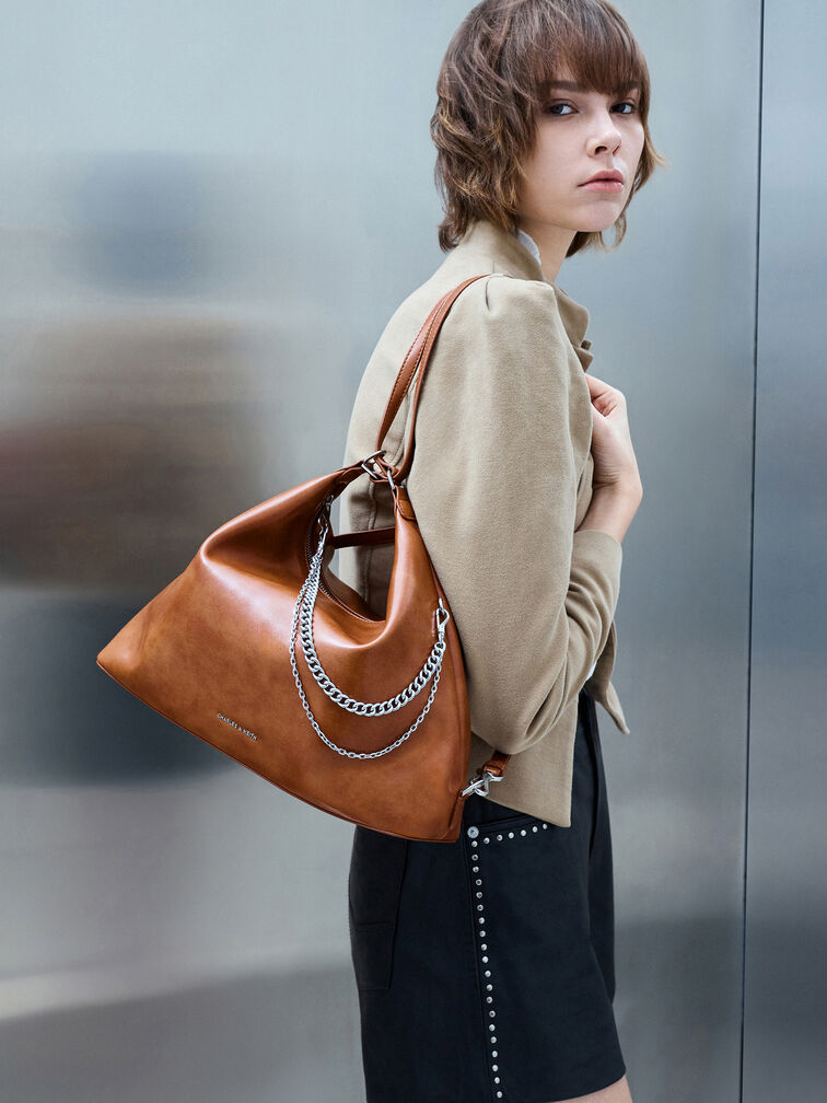 Atwood Chain Convertible Hobo Bag, Distressed Tan, hi-res