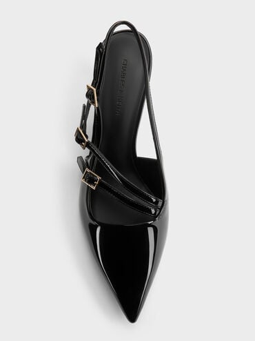 Patent Pointed Slingback Kitten Heels, Black Patent, hi-res