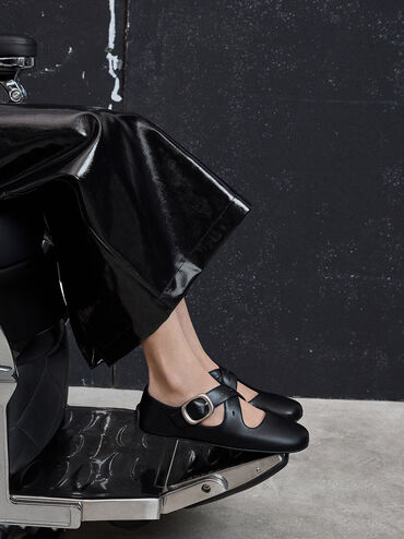 Tommie Crossover Mary Jane Flats, Black, hi-res