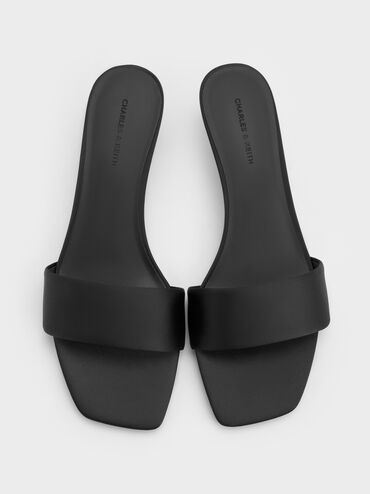 Susie Kitten-Heel Mules, Black Textured, hi-res