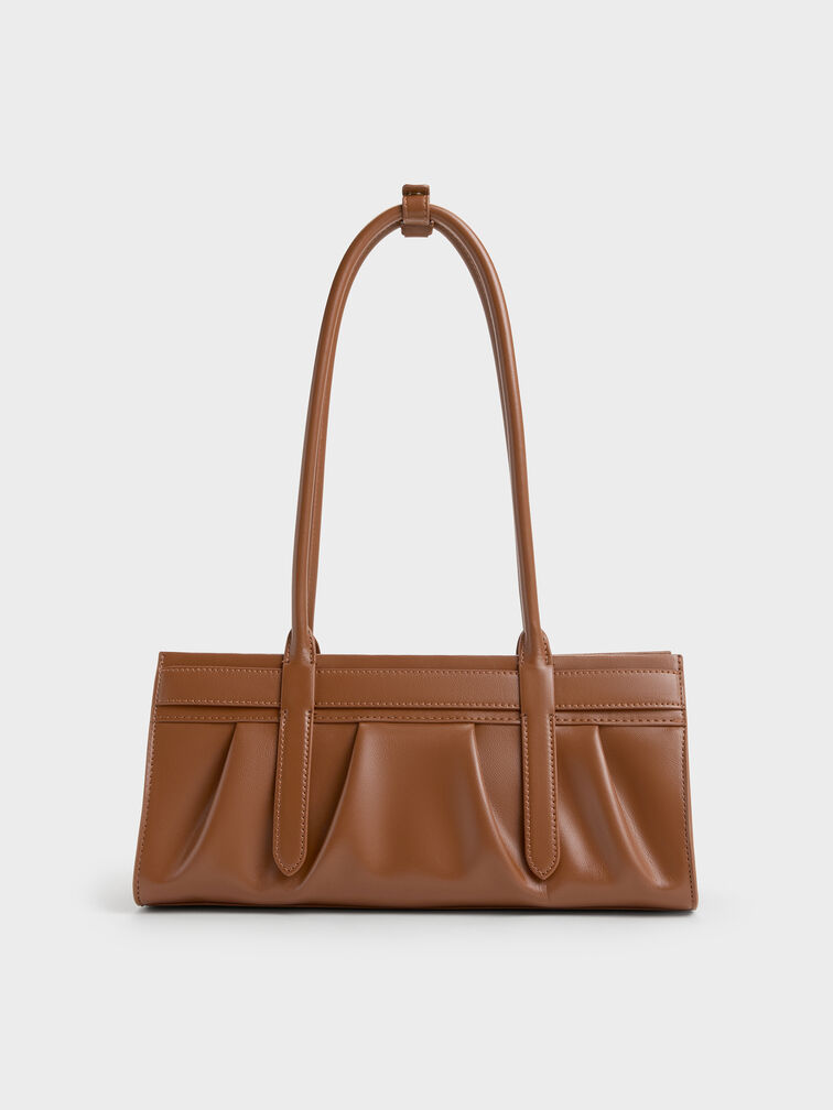 Isolde Belted Ruched Shoulder Bag, Chocolate, hi-res