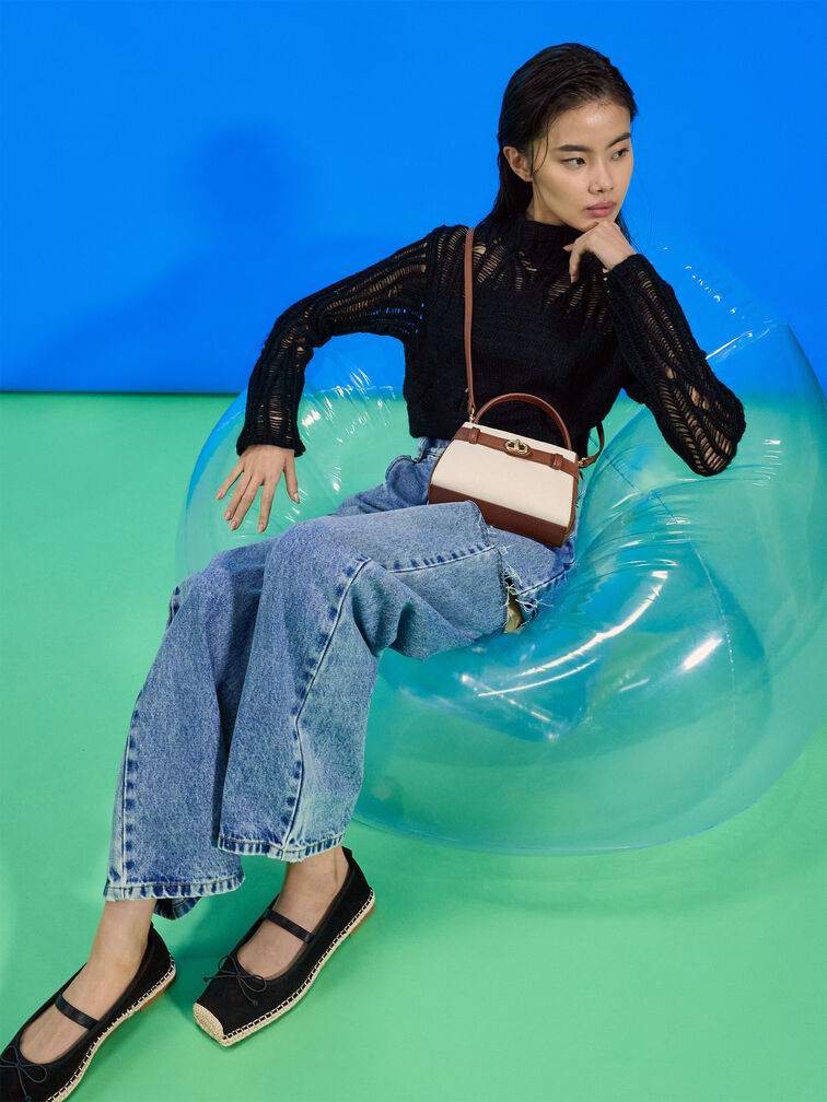 حقيبة أوبرييل من القماش بلونين مع يد علوية, رمادي مائل للبني كانفاس, hi-res