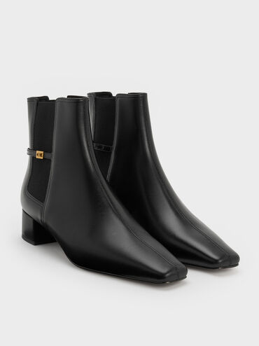 Georgina Leather Tapered Ankle Boots, Black, hi-res