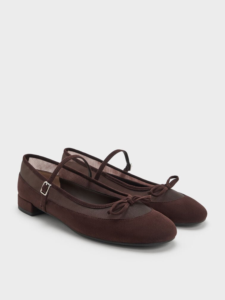Mulligan Faux Suede & Mesh Mary Janes, Dark Brown Textured, hi-res