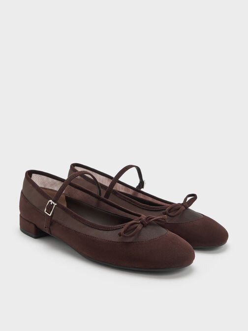 Mulligan Faux Suede & Mesh Mary Janes, Dark Brown Textured, hi-res