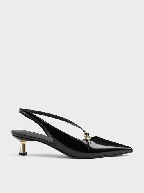 Asymmetric D'Orsay Slingback Pumps, Black Boxed, hi-res