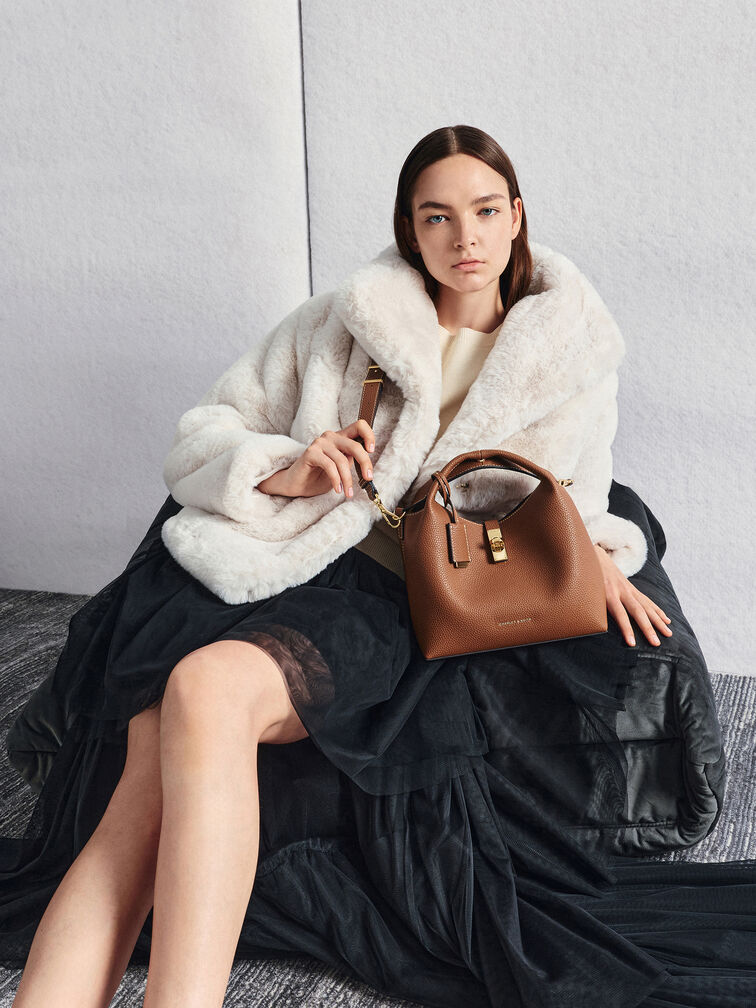 Chance Turn-Lock Bucket Bag, Chocolate, hi-res