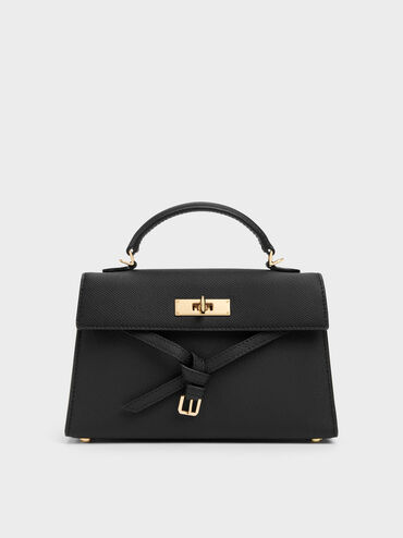 Tricha Knotted-Belt Top Handle Bag, Black, hi-res