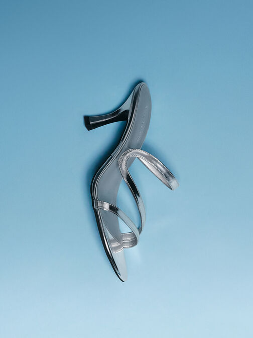Arden Metallic Wavy Heeled Mules, Silver, hi-res