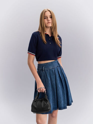 Ally Ruched Chain-Handle Bag, Noir, hi-res