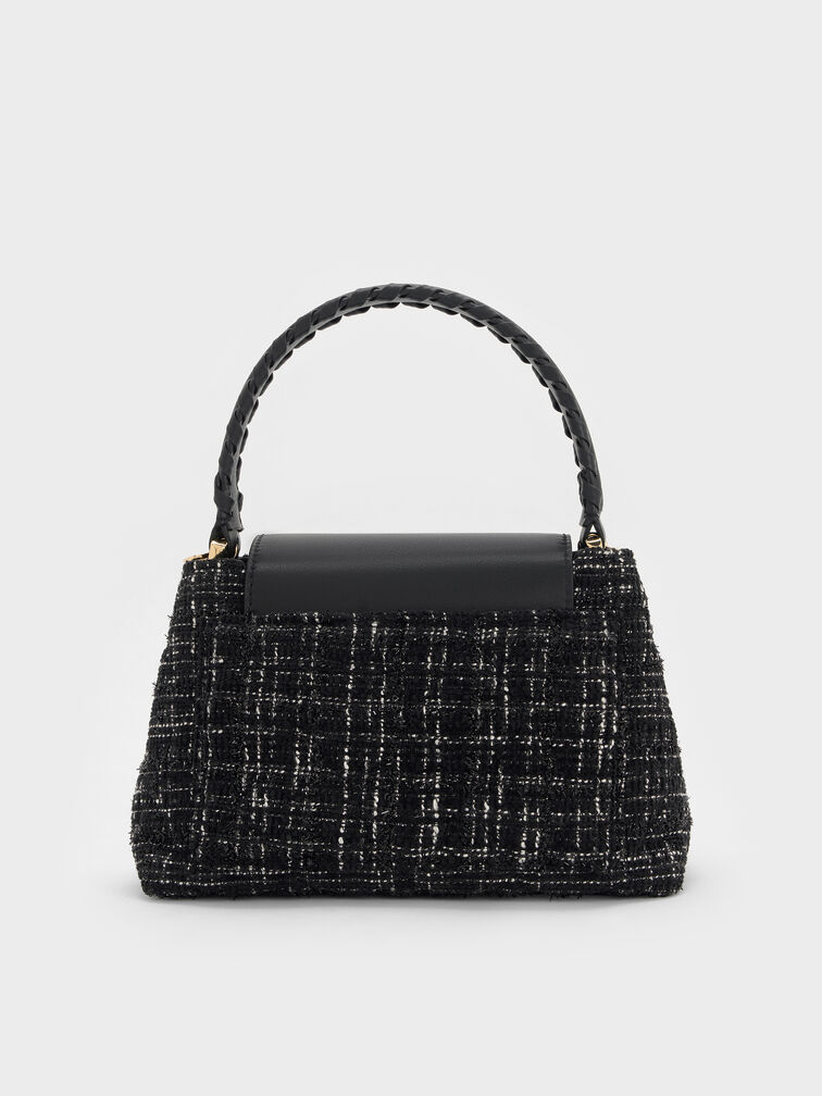 Arwen Tweed Quilted Top Handle Bag, Black Tweed, hi-res