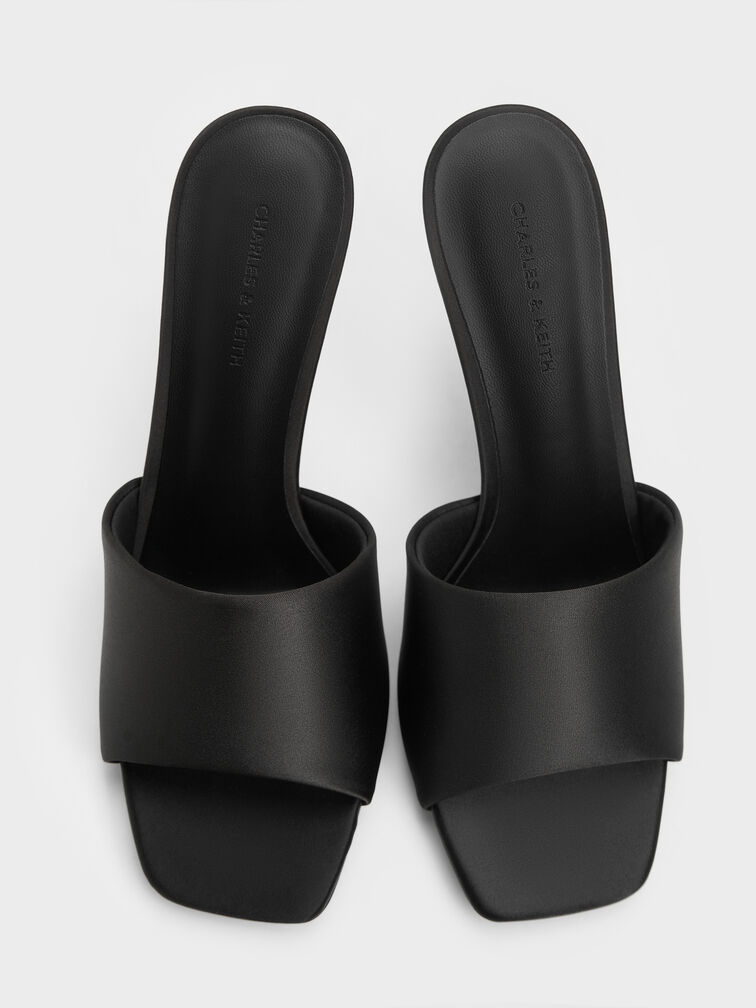 Satin Crystal Ball-Heel Mules, Black Textured, hi-res