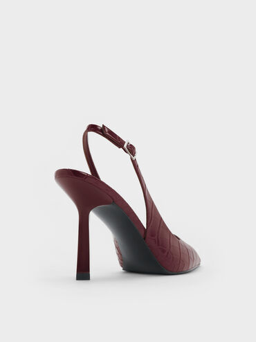 Croc-Effect Pointed Slingback Pumps, Animal Print Burgundy, hi-res