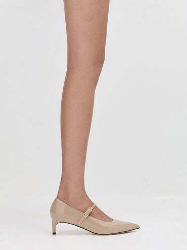 Luciana Patent Mary Jane Pumps, Taupe, hi-res