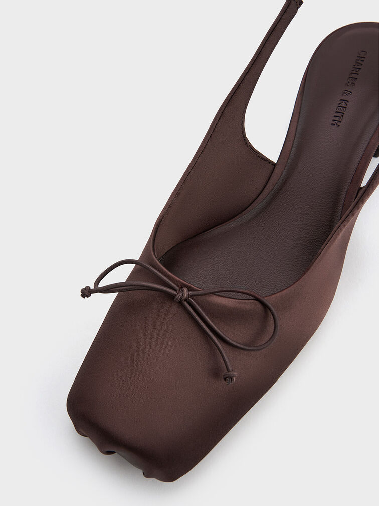 Sadira Satin Slingback Pumps, Dark Brown, hi-res