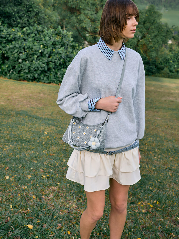 Philomena Raffia Flower Crossbody Bag, Misty Blue, hi-res