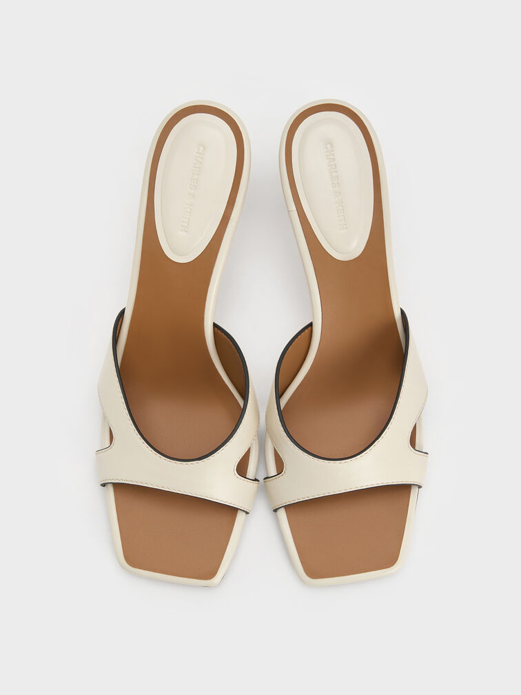 Cut-Out Square-Toe Heeled Mules, Chalk, hi-res
