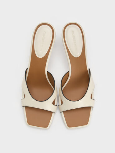 Cut-Out Square-Toe Heeled Mules, Chalk, hi-res