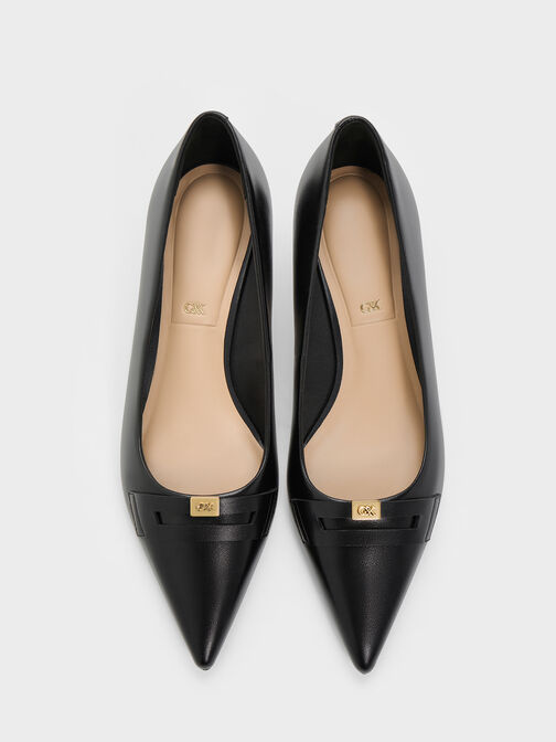 حذاء جلد بكعب مربع ومقدمة مدببة, أسود, hi-res