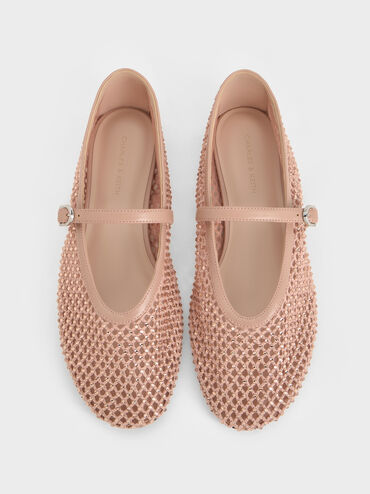 Maggie Mesh Crystal Mary Janes, Nude, hi-res