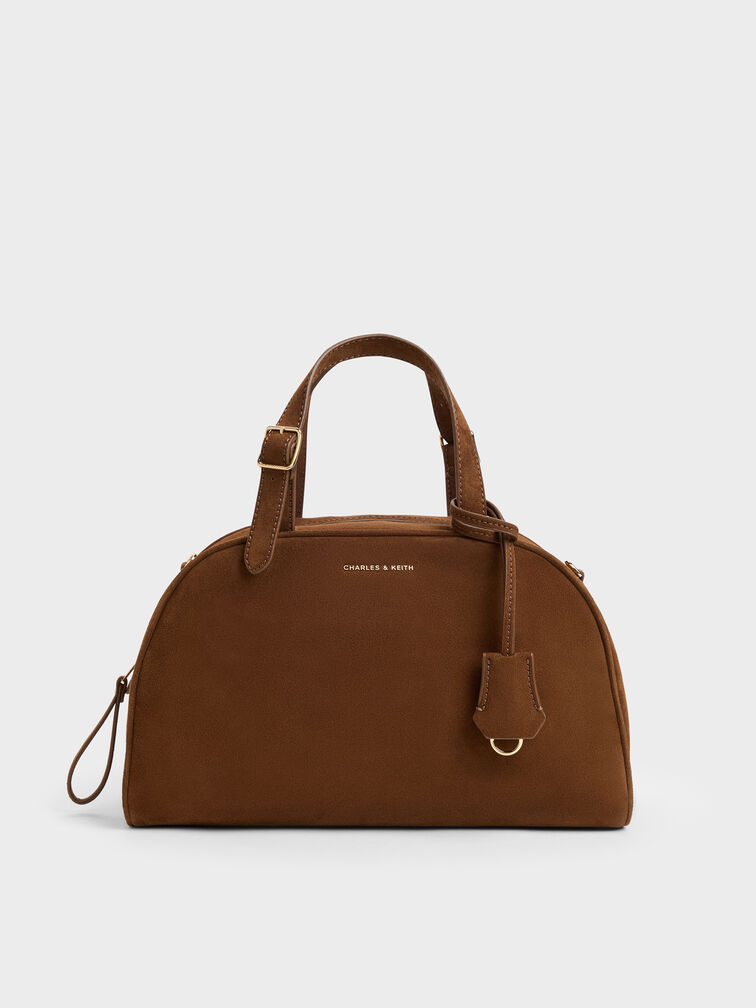 Vega Faux Suede Bowling Bag, Pecan Brown, hi-res