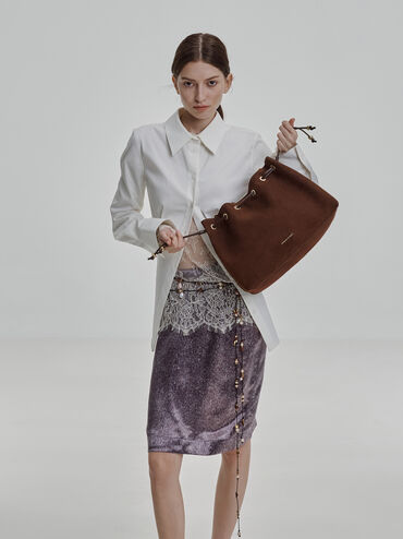 حقيبة دلو برباط من موكسي, بني داكن, hi-res