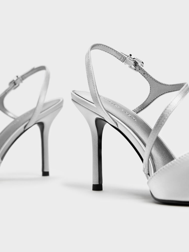 Cordelia Pointed Slingback Pumps, Silver, hi-res