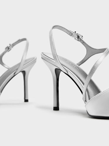 Cordelia Pointed Slingback Pumps, Silver, hi-res