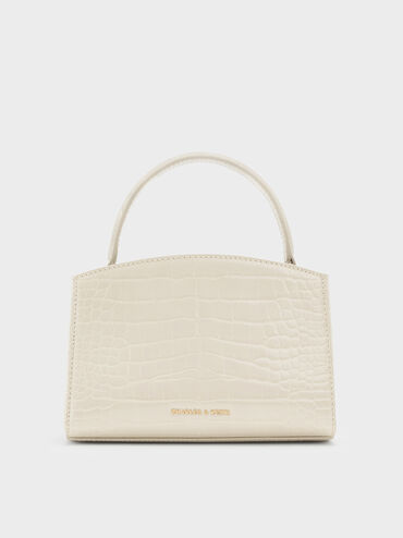 Aubrielle Croc-Effect Belted Top Handle Bag, Ivory, hi-res